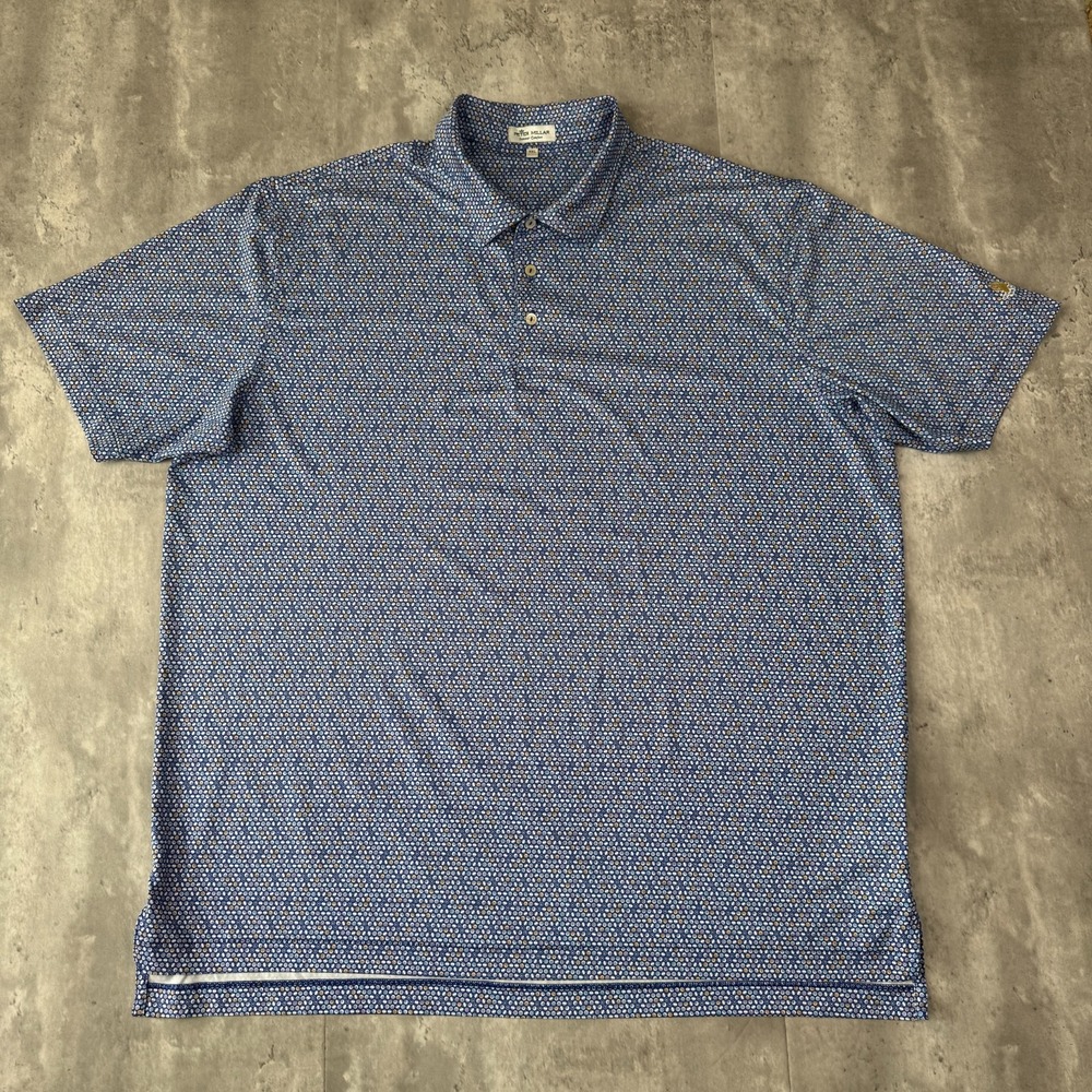 Peter Millar Summer Comfort Polo Shirt Mens XXL Navy Blue Geometric Golf Stretch
